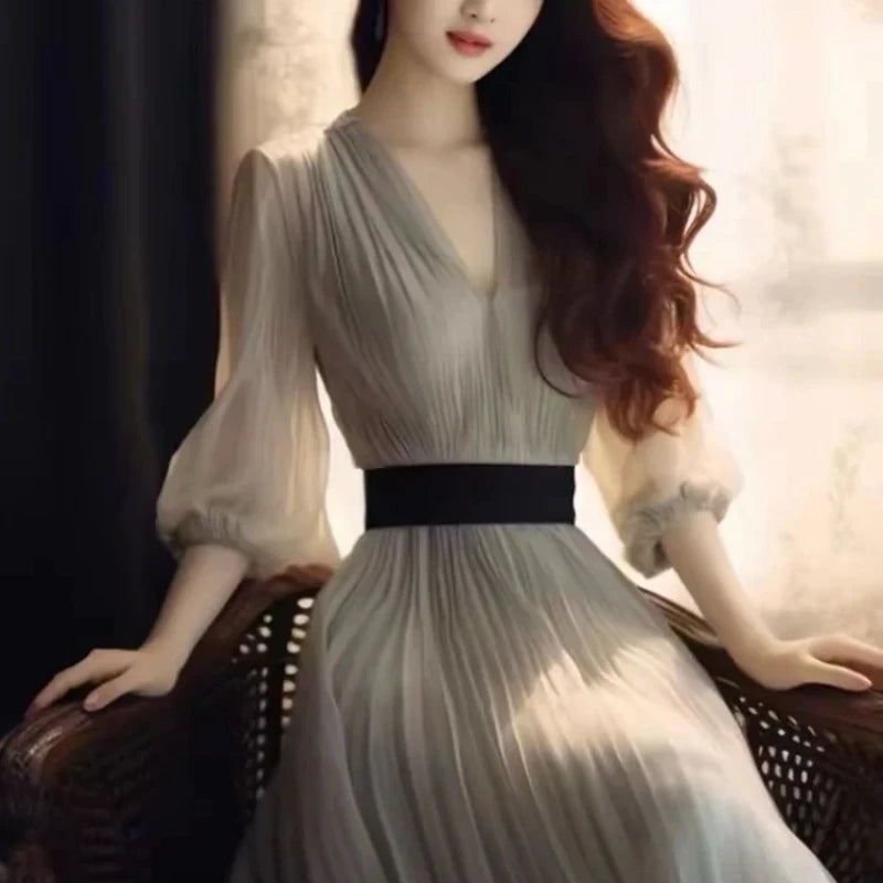 Korean Style Woman Long Sleeve Dress High Quality Elegant and Beautiful Dresses for Women G Designer Kpop On Sale Clearance Full