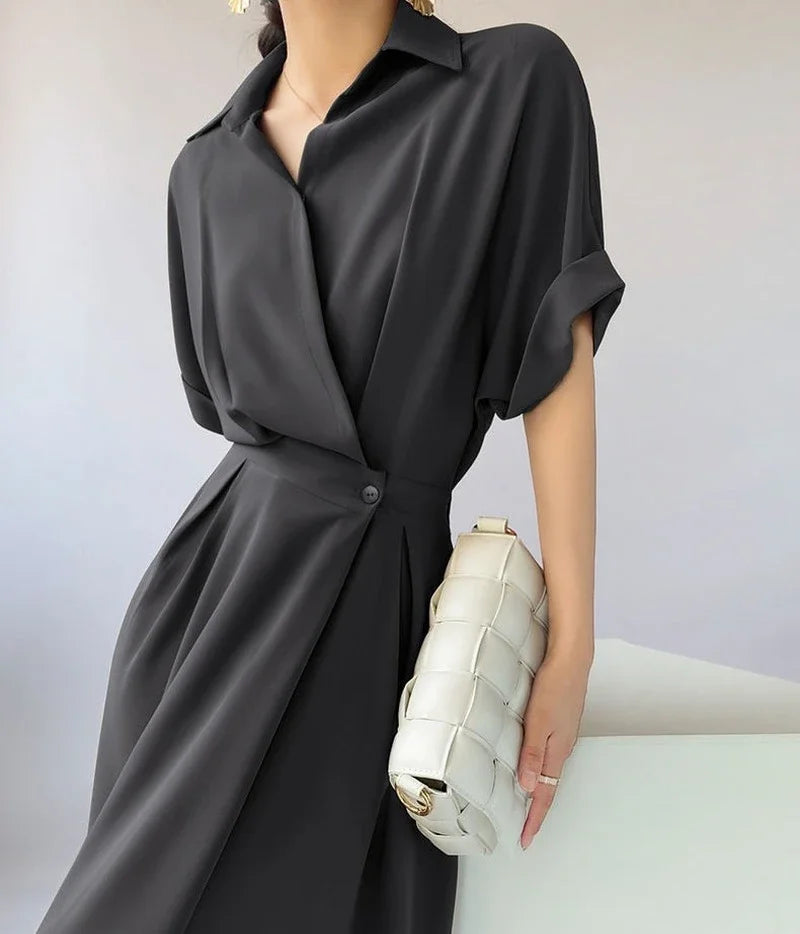 Shirt Maxi Dresses f Black Long Woman Dress One-piece