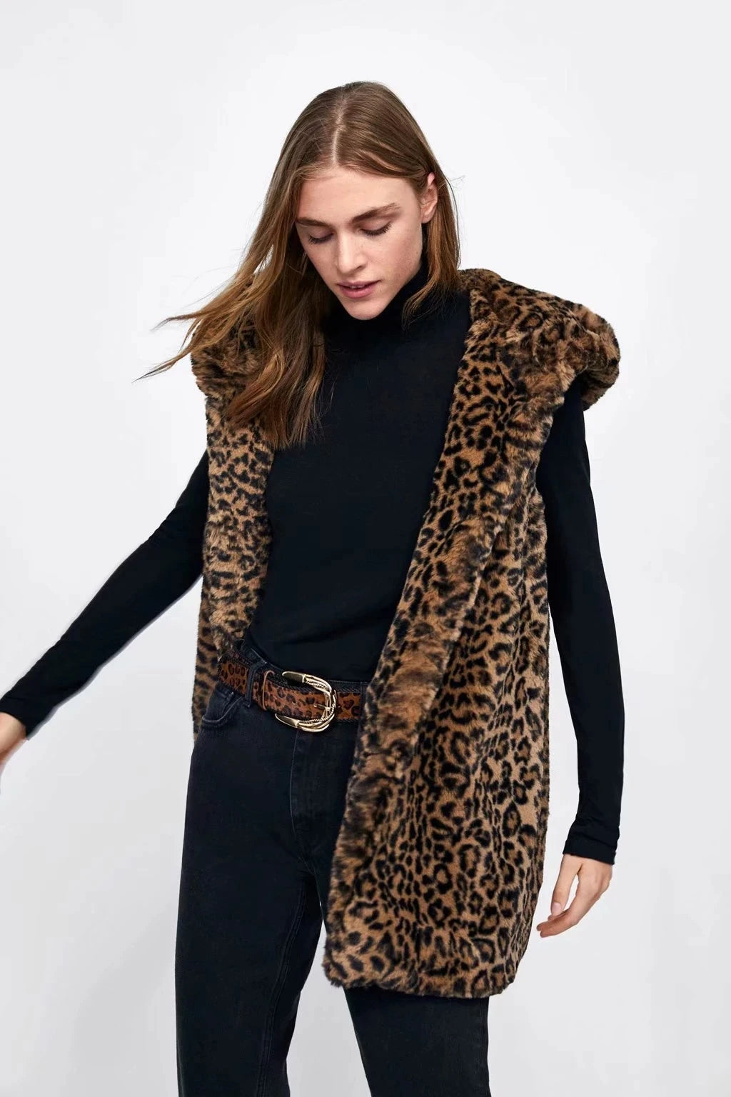 Leopard Hooded Faux Fur Vest Women 2022 New Designed Body Warmer Ladies Luxury Winter Furry Artificial Rabbit Coats Outwear 5XL