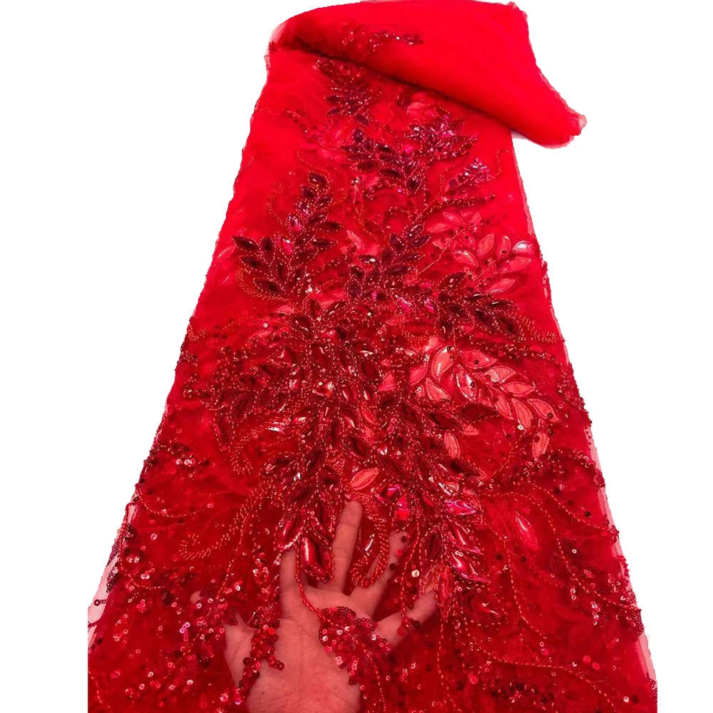 French Guipure Beaded Glitter Sequin lace Fabrics Quality For Sewing Wedding Dress Blue Tulle Lace Floral Embroidery Fabric