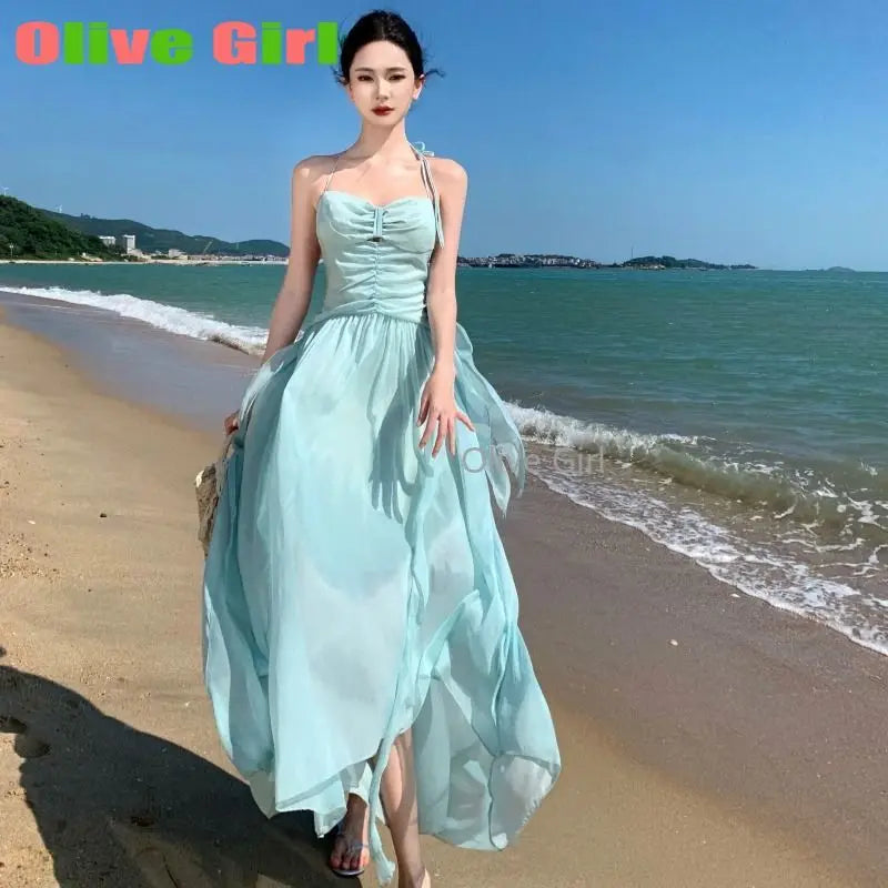 Beautiful Women's Summer French Halter Long Dress Bodycon Birthday Party Dance