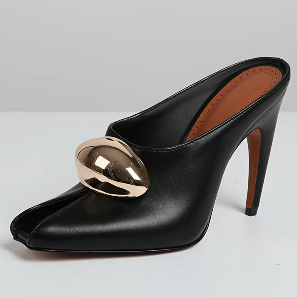 Elegant Women High Heel Shoes Metal Design Open-Toe Thin Heel Women's Pumps Shoes Sexy Comfortable Nightclub Dress Summer Shoes