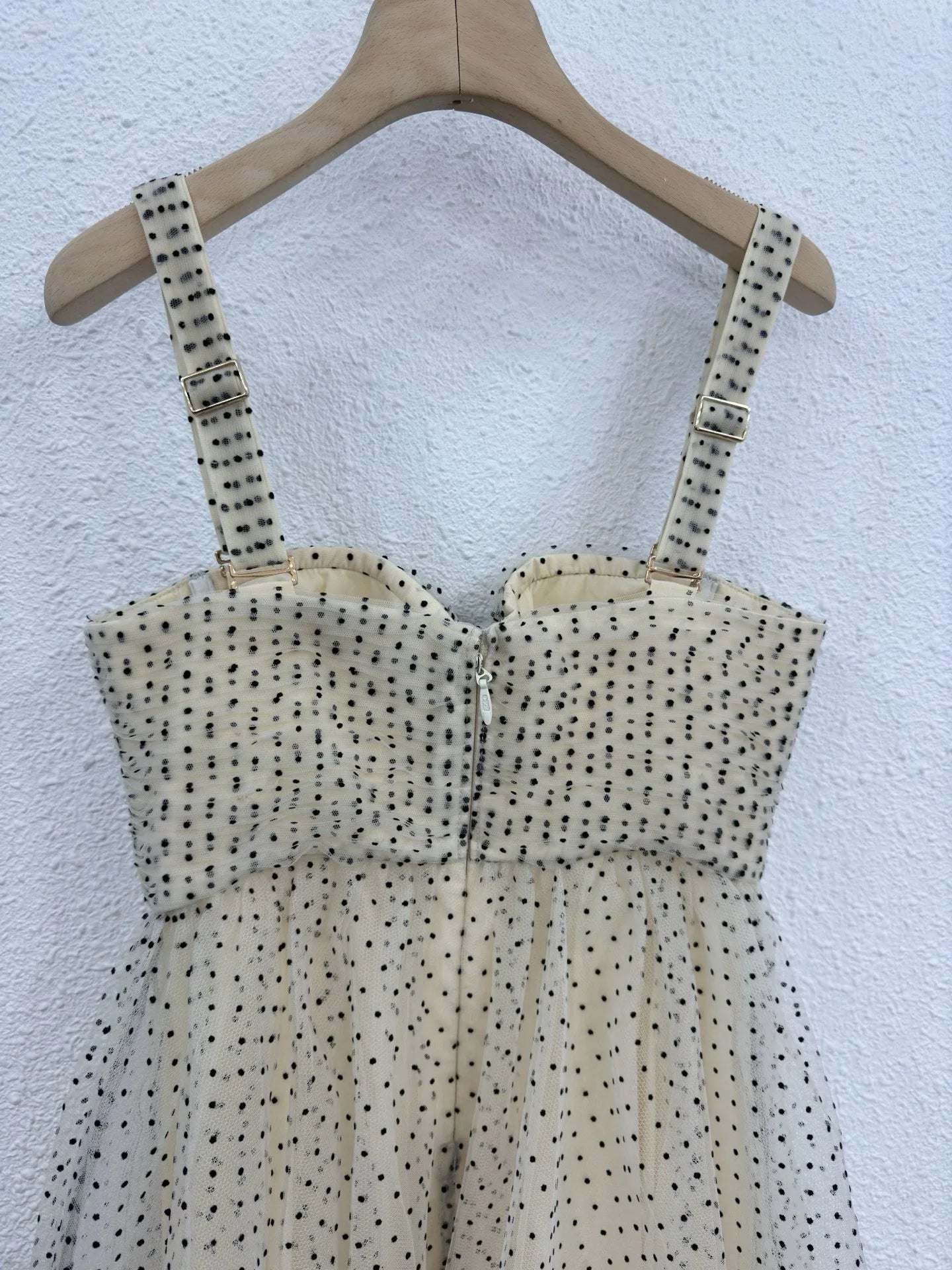 Zimm Bohemian Vintage Runway Designer Spaghetti Strap Women Dot Mesh Midi Dress European High Quality Sexy Sweet Elegant Chic