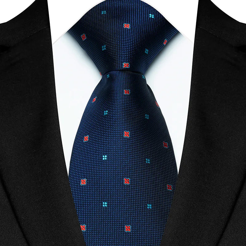 Luxury 8CM Mens Necktie Navy Blue Color Dot Stripes Solid Tie For Man Groom Jacquard Woven Neck Tie For Business Wedding Party