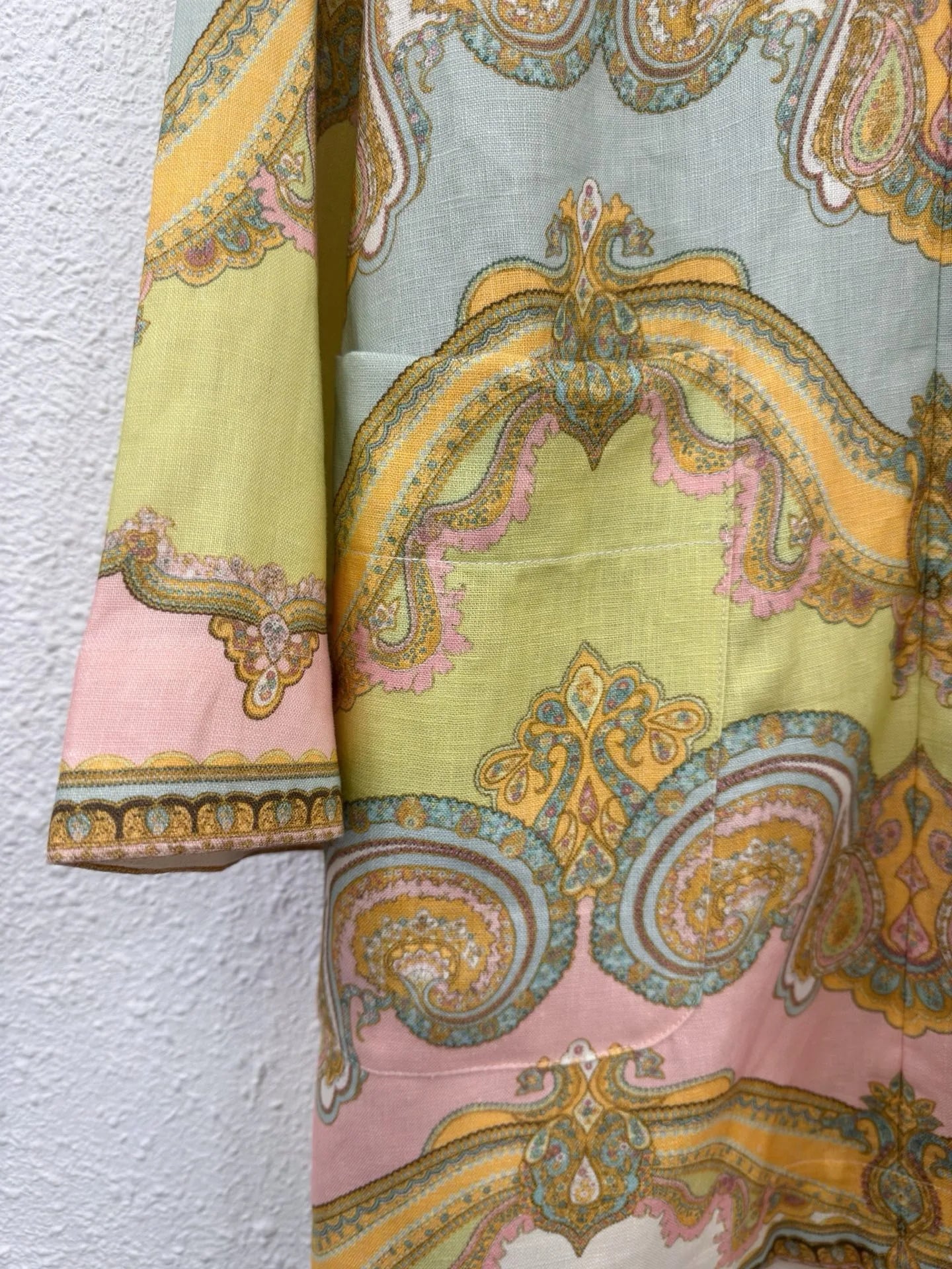 Zimm 100% Linen Luxury European High Quality Women Printing Long Flare Sleeve Mini Dress Bohemian Vintage Sweet Elegant Chic