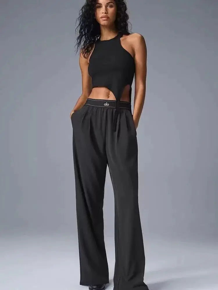ALO 2025 fashion casual long pants High waist casual sports straight leg God pants women loose and draped dress pants