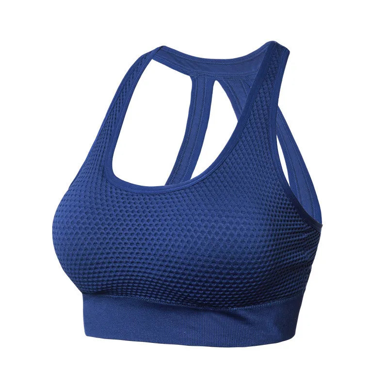Hollow Out Padded Sports Bra Top Women Seamless Breathable Mesh Workout Gym Bras Backless Push Up Fitness