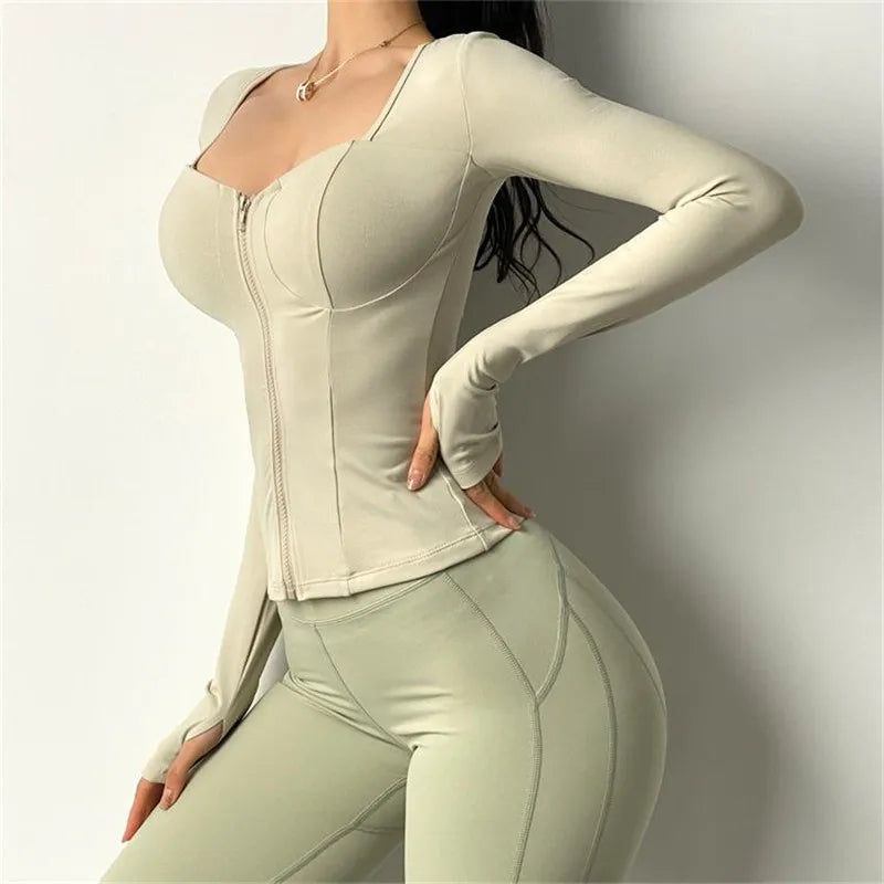 Women Inner Pad Yoga Shirt  Long Sleeve  Bodybuilding  Dry fit Gym Sport   Workout Top