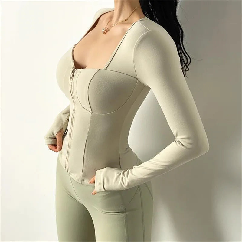 Women Inner Pad Yoga Shirt  Long Sleeve  Bodybuilding  Dry fit Gym Sport   Workout Top