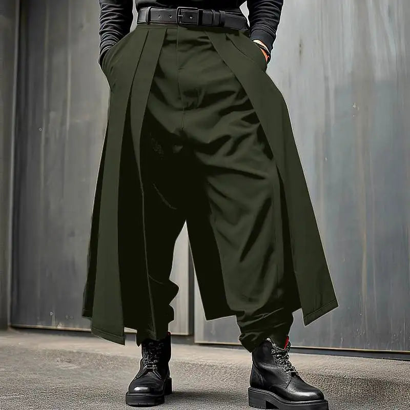 MAN Pants Solid Color Joggers Loose Button Pleated Casual Wide Leg Trousers Men Streetwear 2024 Fashion Pants
