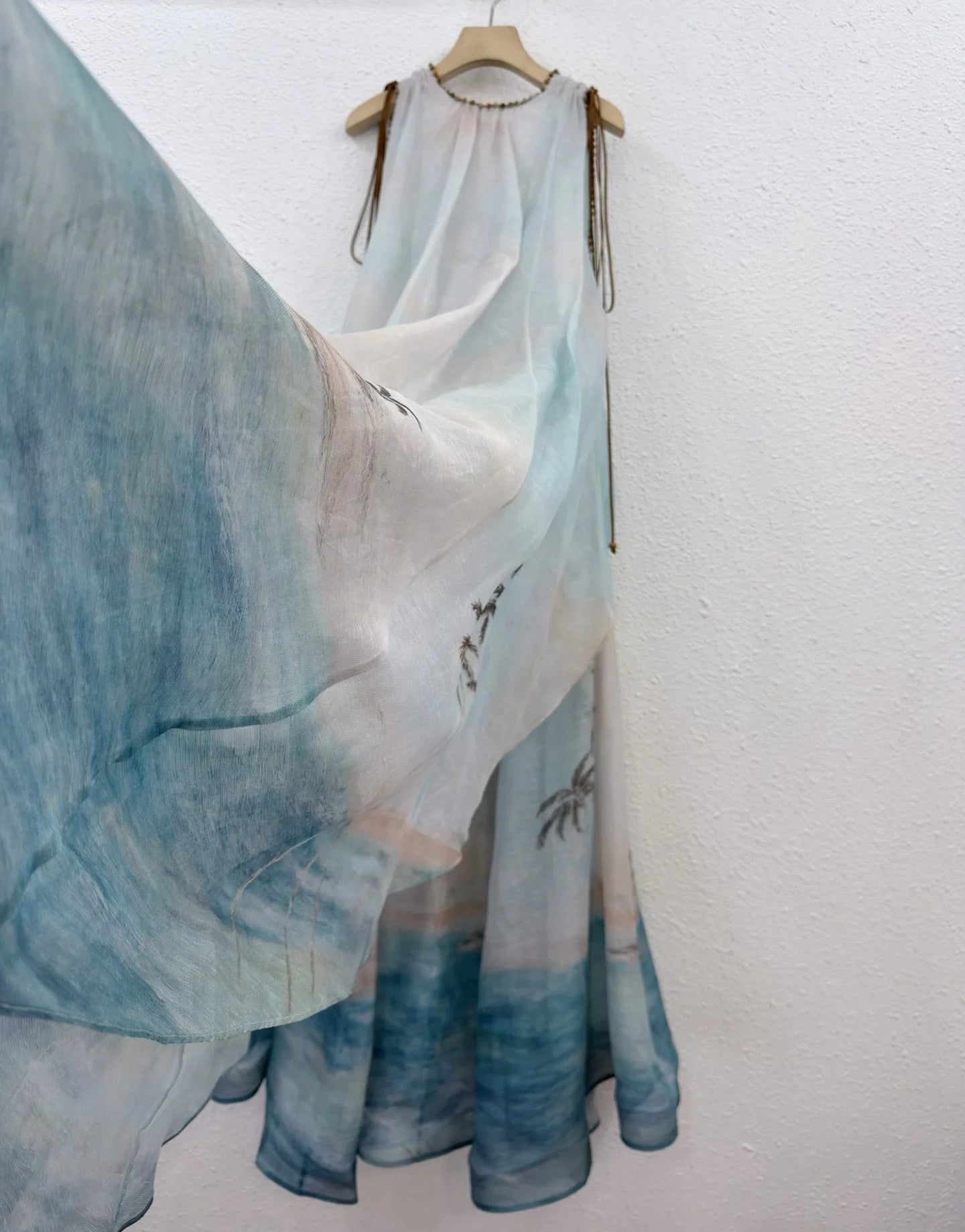 Zimm Printing V-Neck Silk Linen Women Sleeveless Midi Dress Vintage Bohemian Elegant Luxury Runway Designer Sweet