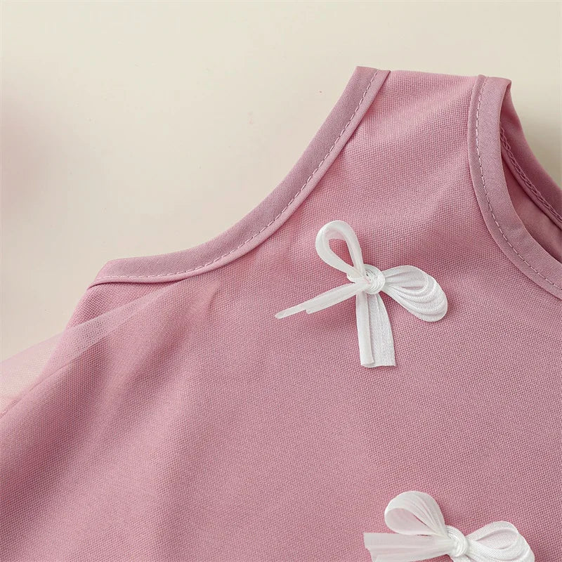 Lioraitiin 9M-4Y Toddler Kid Girls Dress Children Sleeveless Crew Neck Bow Tulle Dress Summer Casual Princess Dress A-line Dress