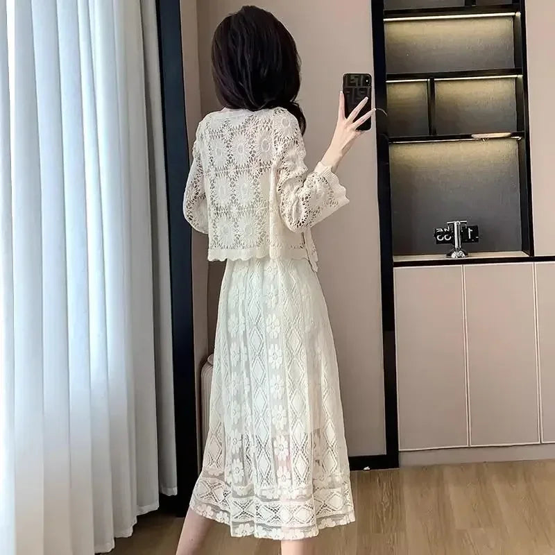 Chic and Elegant Pretty Woman Long Sleeve Dress Vintage Hollow Beautiful Harajuku Trendy Korean Fashion G Y2k Dresses for Women