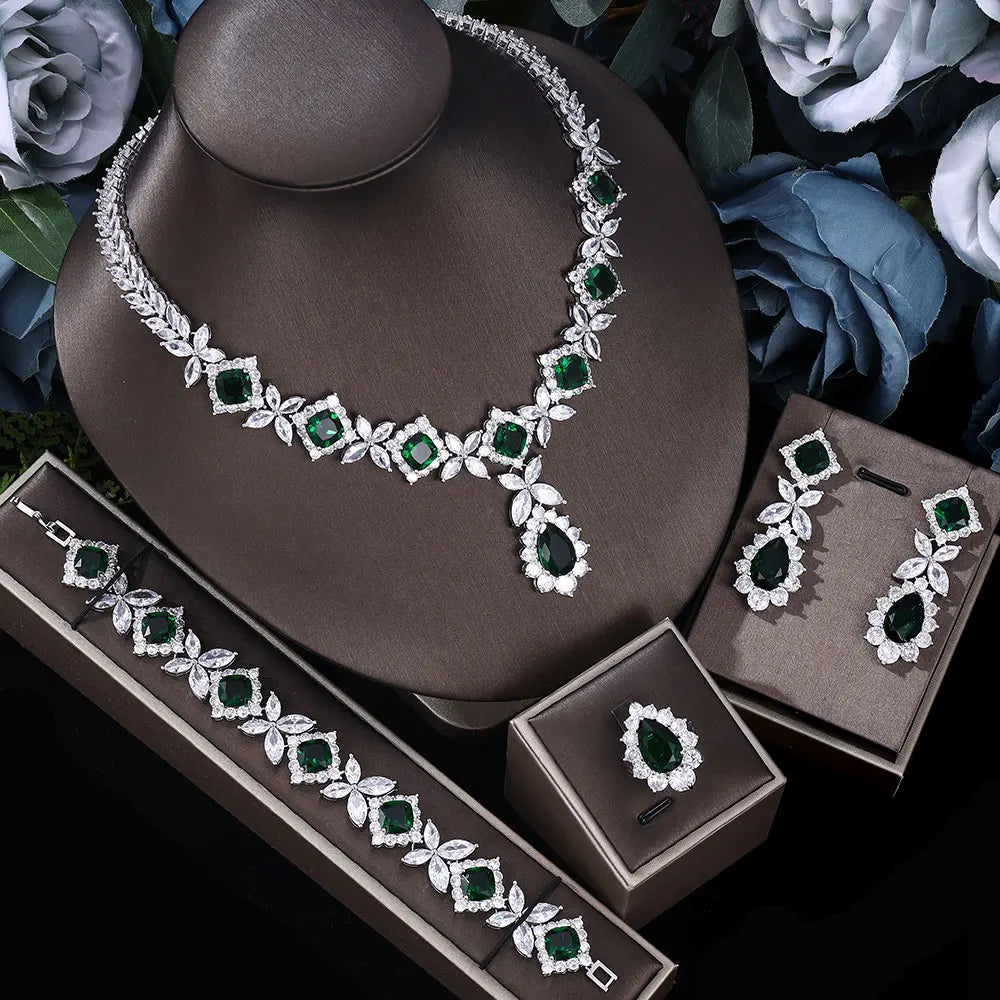 2024 Hot selling 4-piece cubic zirconia bridal jewelry set, Dubai Nigeria crystal wedding jewelry set
