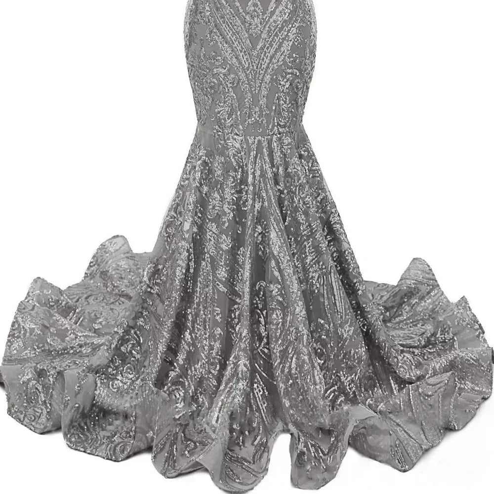 Elegant Royal Blue Mermaid Prom Dress For Black Girl Sparkly Lace Sequined African Women Long Prom Birthday Gowns Customized