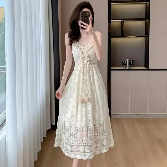 Chic and Elegant Pretty Woman Long Sleeve Dress Vintage Hollow Beautiful Harajuku Trendy Korean Fashion G Y2k Dresses for Women