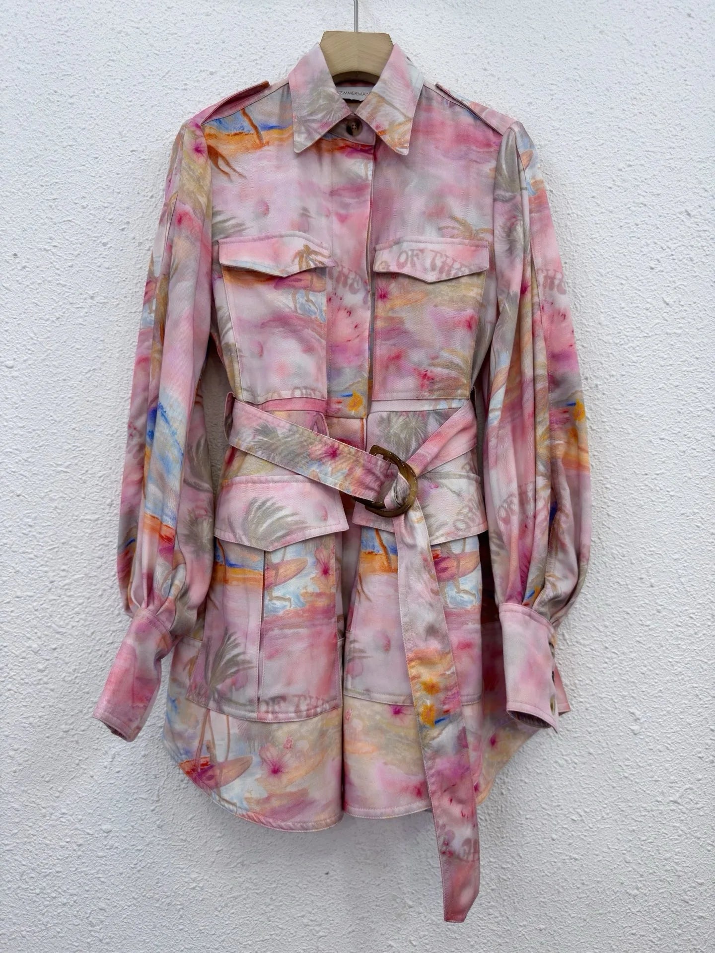 Zimm Bohemian Vintage Turn-down Collar Women Printing Long Lantern Sleeve Mini Dress with Belt High Quality Sweet Elegant Chic