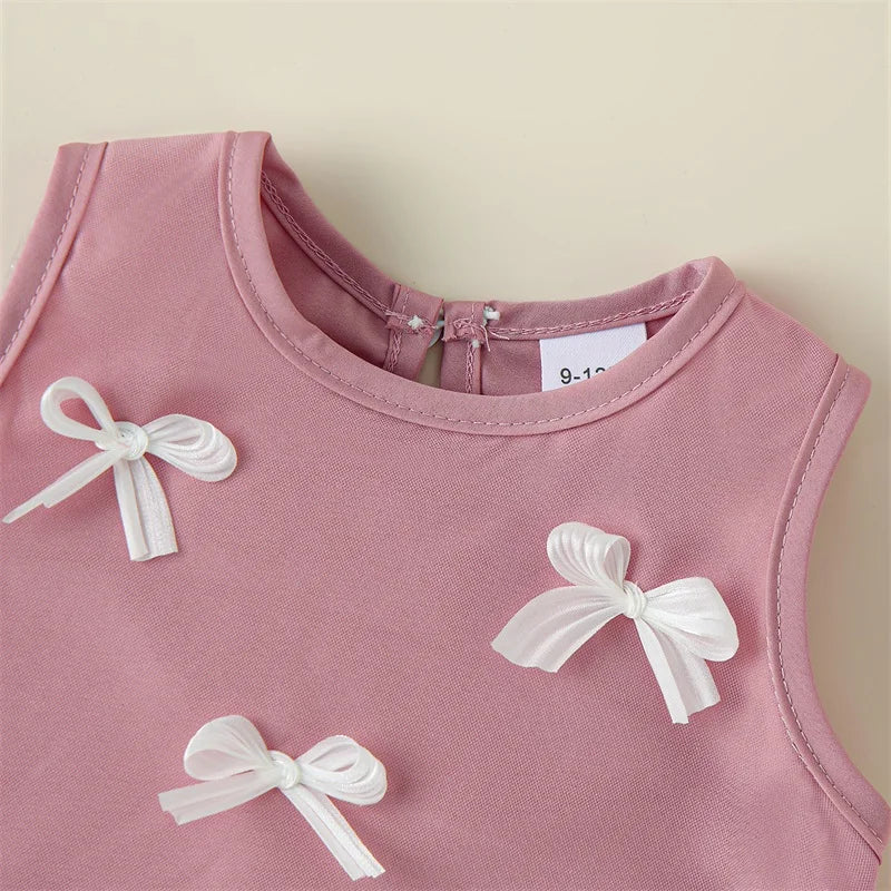 Lioraitiin 9M-4Y Toddler Kid Girls Dress Children Sleeveless Crew Neck Bow Tulle Dress Summer Casual Princess Dress A-line Dress