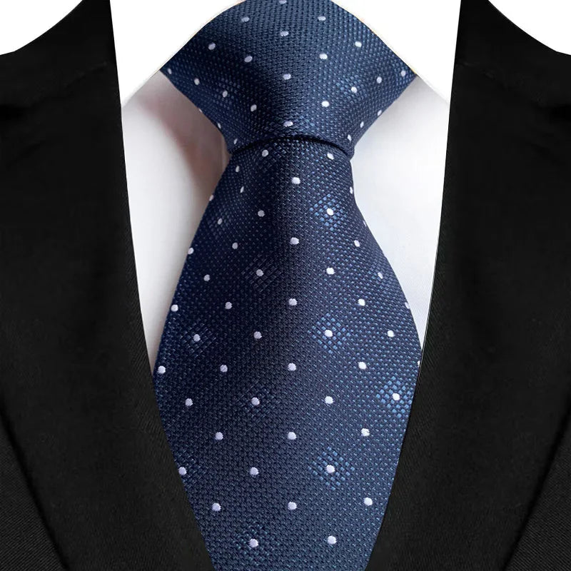 Luxury 8CM Mens Necktie Navy Blue Color Dot Stripes Solid Tie For Man Groom Jacquard Woven Neck Tie For Business Wedding Party