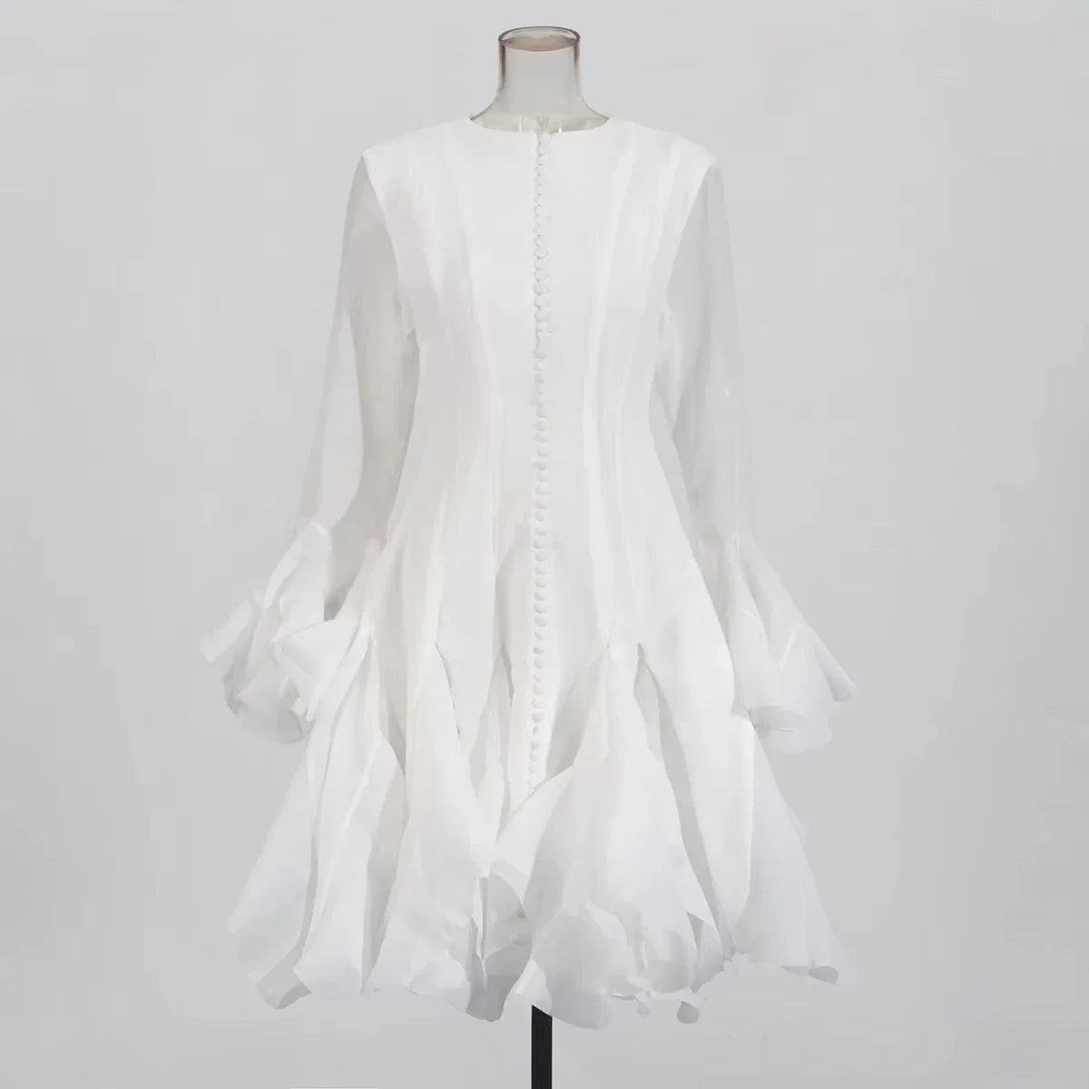 TWOTWINSTYLE Solid Slimming Spliced Folds Dresses for Women Round Neck Long Sleeves Patchwork Buttons Dress Female Clothing New