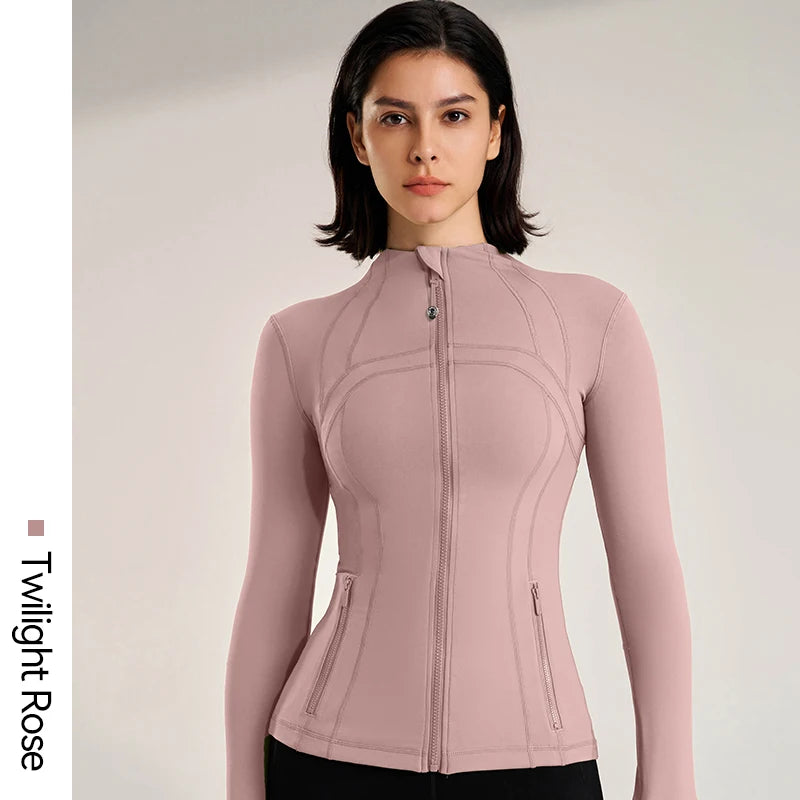 Women's Slim Fit Yoga Jacket   Top With Thumb Button Fitness Wear  Spring Coat
