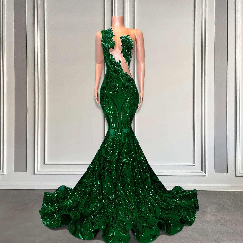 Elegant Royal Blue Mermaid Prom Dress For Black Girl Sparkly Lace Sequined African Women Long Prom Birthday Gowns Customized