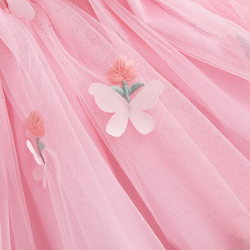 Girls Sleeveless Floral Embroidered Tulle Princess Dress