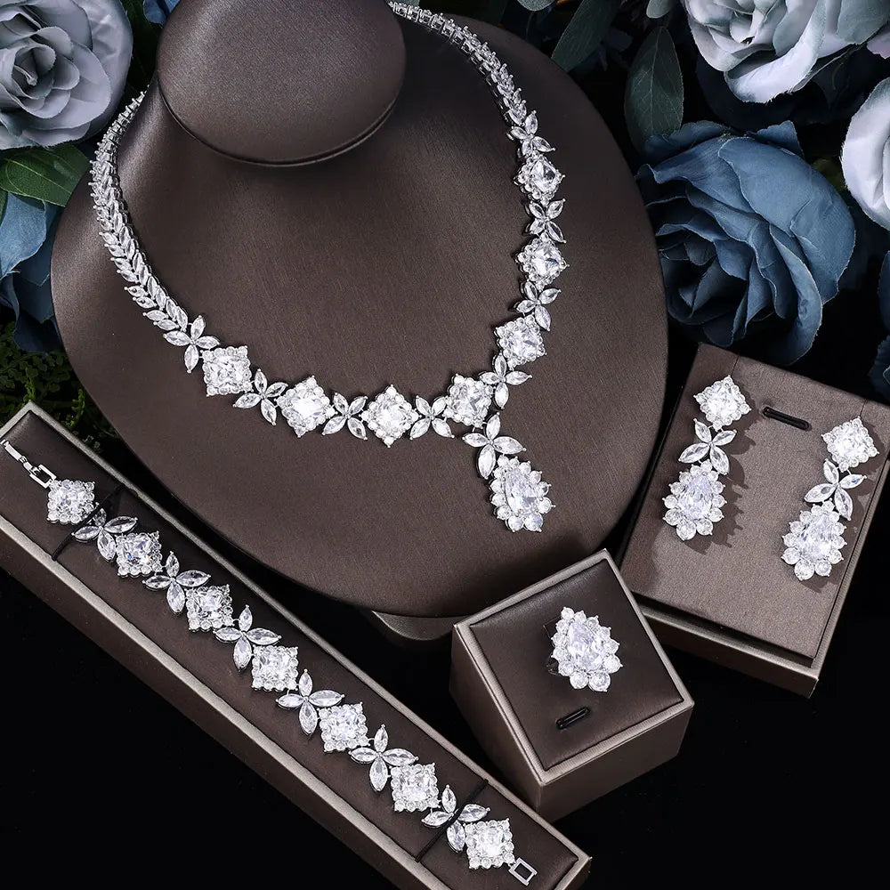 2024 Hot selling 4-piece cubic zirconia bridal jewelry set, Dubai Nigeria crystal wedding jewelry set