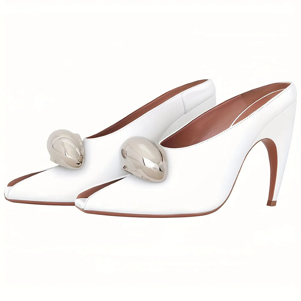 Elegant Women High Heel Shoes Metal Design Open-Toe Thin Heel Women's Pumps Shoes Sexy Comfortable Nightclub Dress Summer Shoes