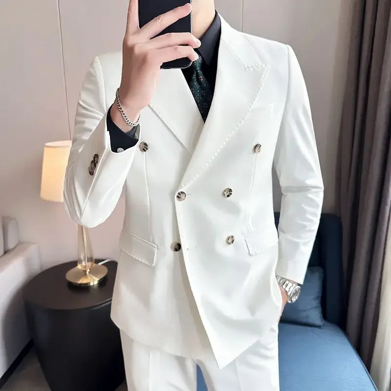 Spring Autumn 2 Piece   Male Double Breasted Classic Gentleman  Luxury
