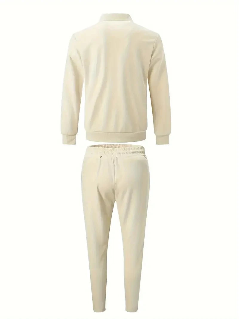 2 Pieces Classic Men's Sportswear Set - Soft, Breathable, Full Zip Tracksuit