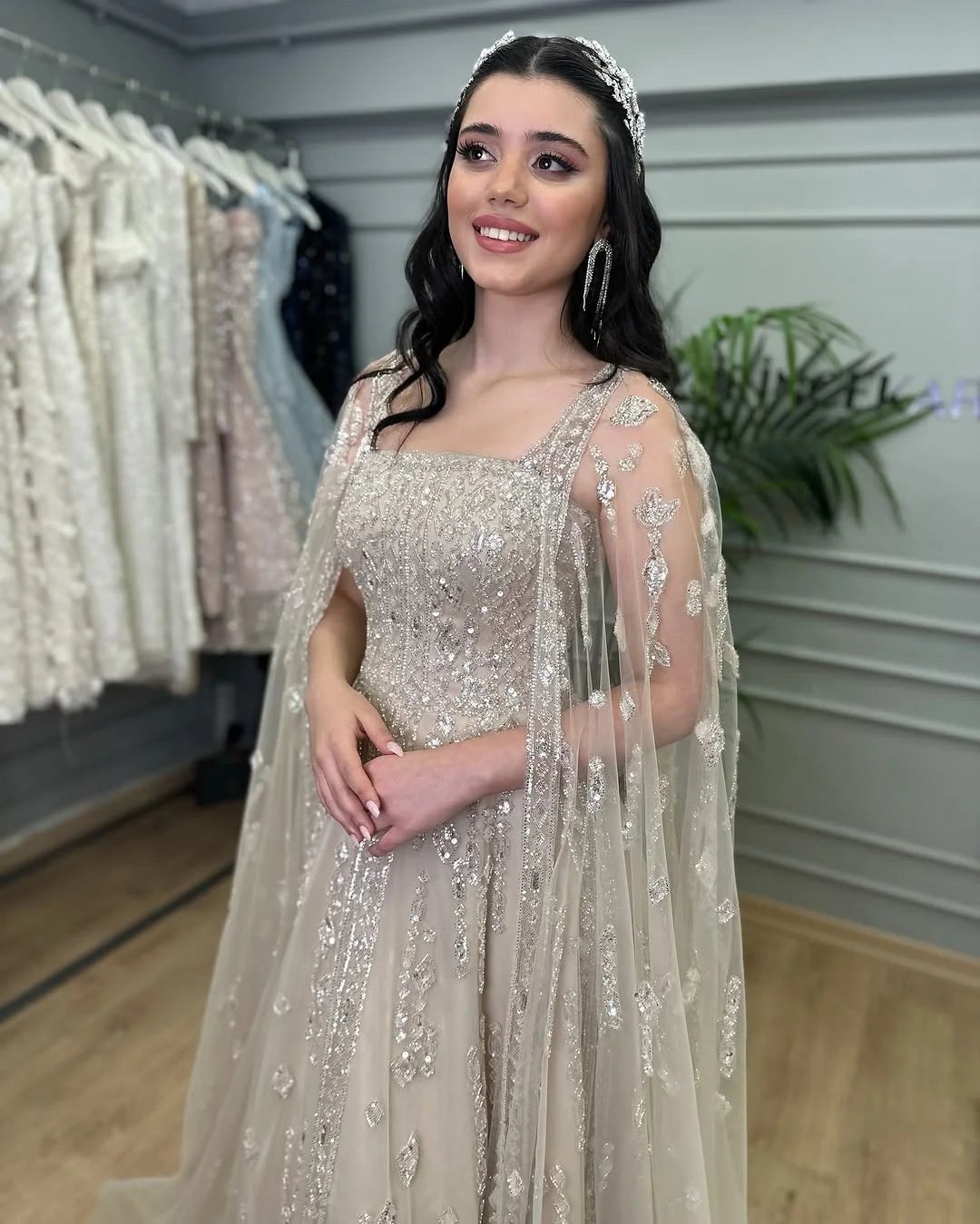 MisShow 2025 Customized Nude Elegant A Line Luxury Crystals Beaded Arabic Evening Dresses Gowns for Formal Occasion