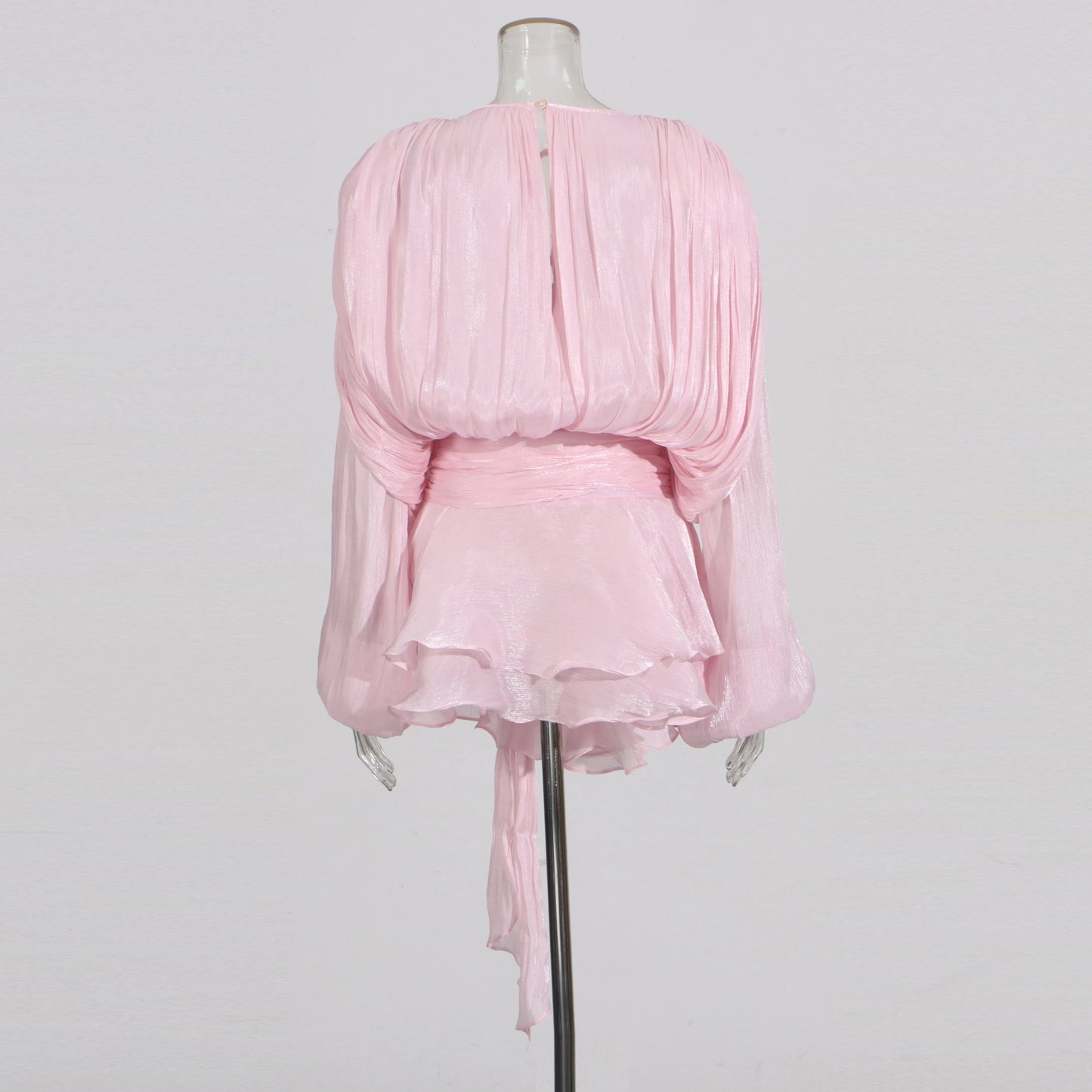 TWOTWINSTYLE Solid Loose Spliced Lace Up Elegant Dresses for Women Round Neck Long Sleeves Patchwork Folds Dress Female Style