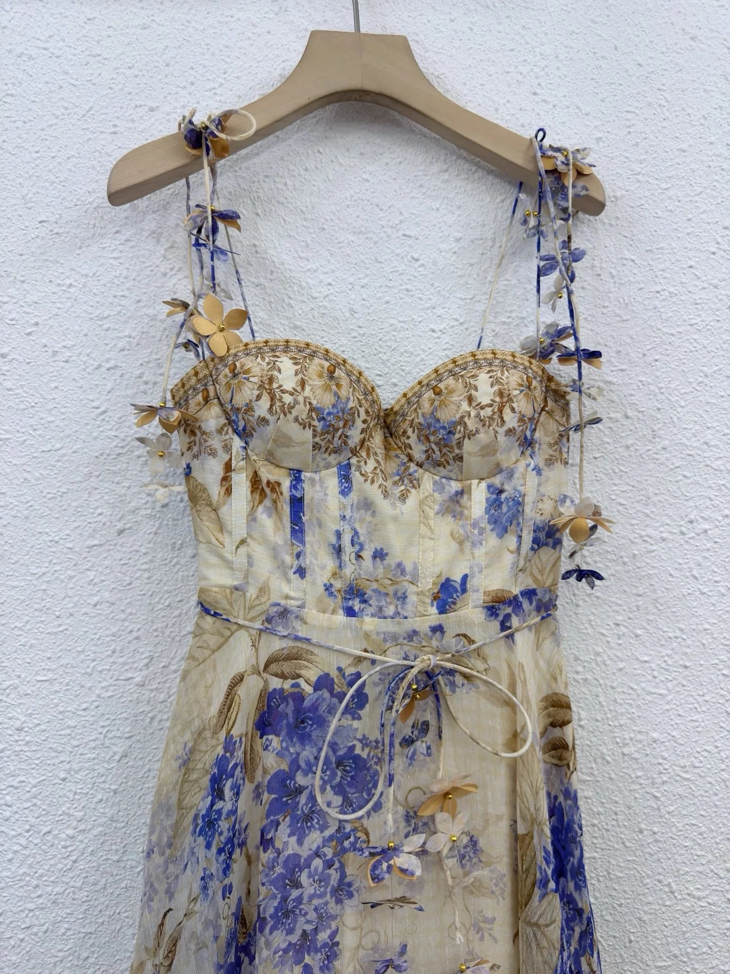 Zimm Bohemian Vintage Luxury Silk Linen Floral Printing Spaghetti Strap Midi Women Dress Chic European High Quality  Sexy Sweet