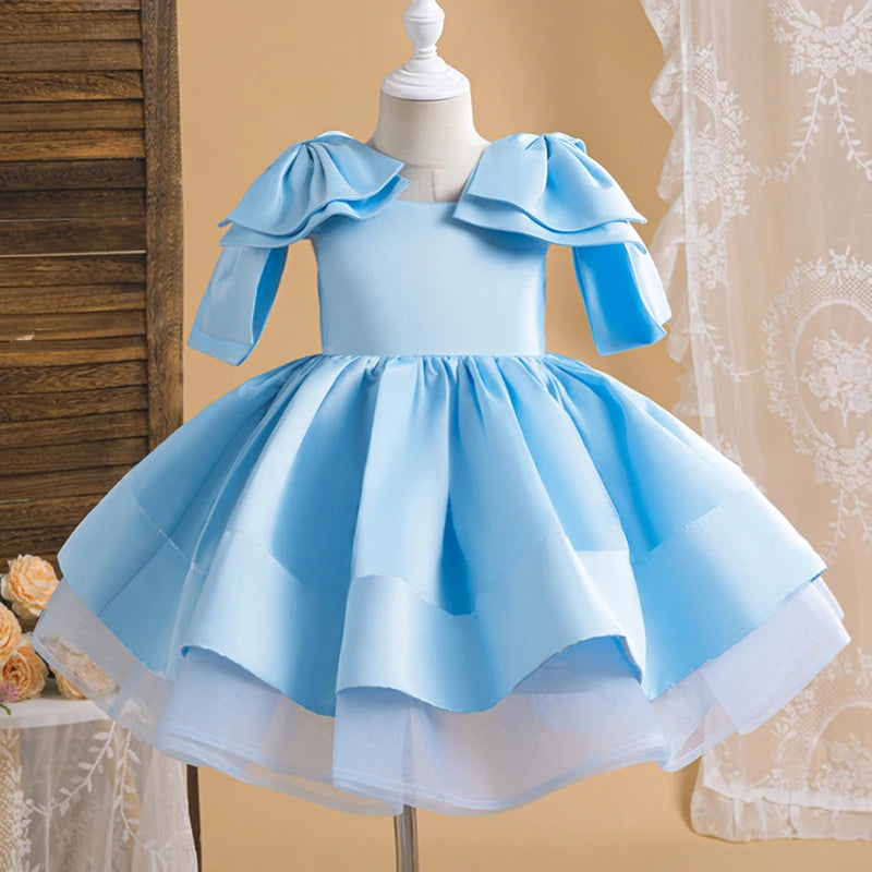 Girls Vintage Barbie Tutu Princess Dresses Elegant Girls Bow Birthday Party Dress Kids Ballet Formal Clothes Children New Wear