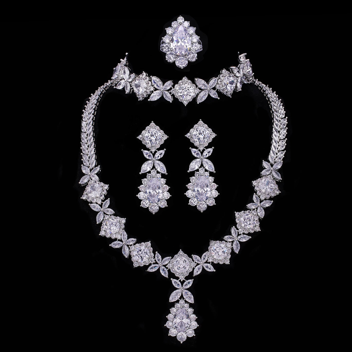 2024 Hot selling 4-piece cubic zirconia bridal jewelry set, Dubai Nigeria crystal wedding jewelry set