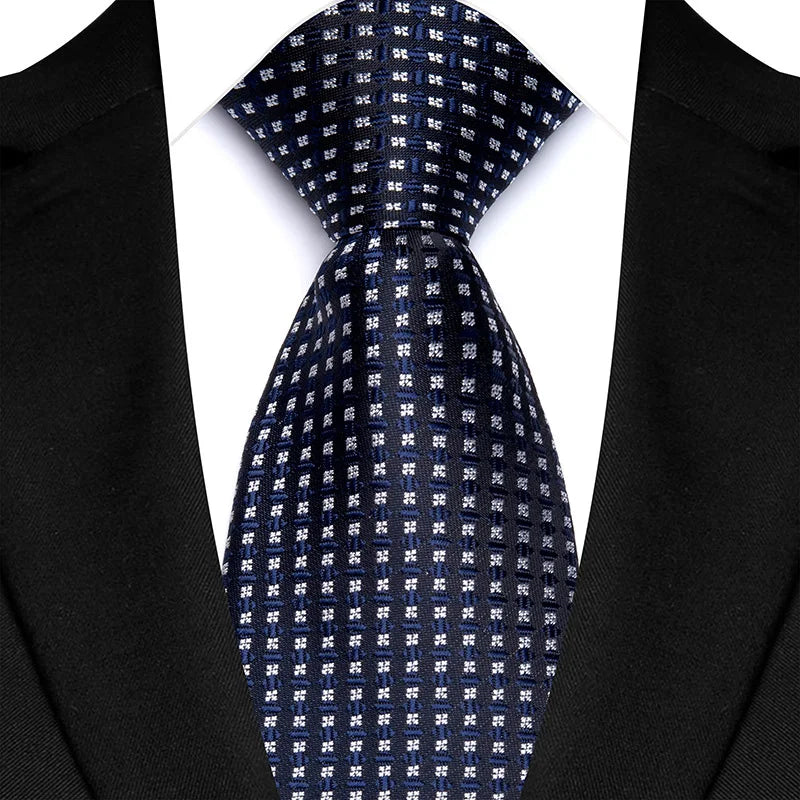 Luxury 8CM Mens Necktie Navy Blue Color Dot Stripes Solid Tie For Man Groom Jacquard Woven Neck Tie For Business Wedding Party