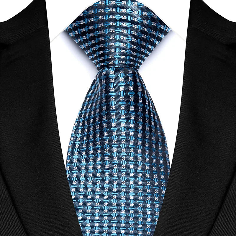 Luxury 8CM Mens Necktie Navy Blue Color Dot Stripes Solid Tie For Man Groom Jacquard Woven Neck Tie For Business Wedding Party