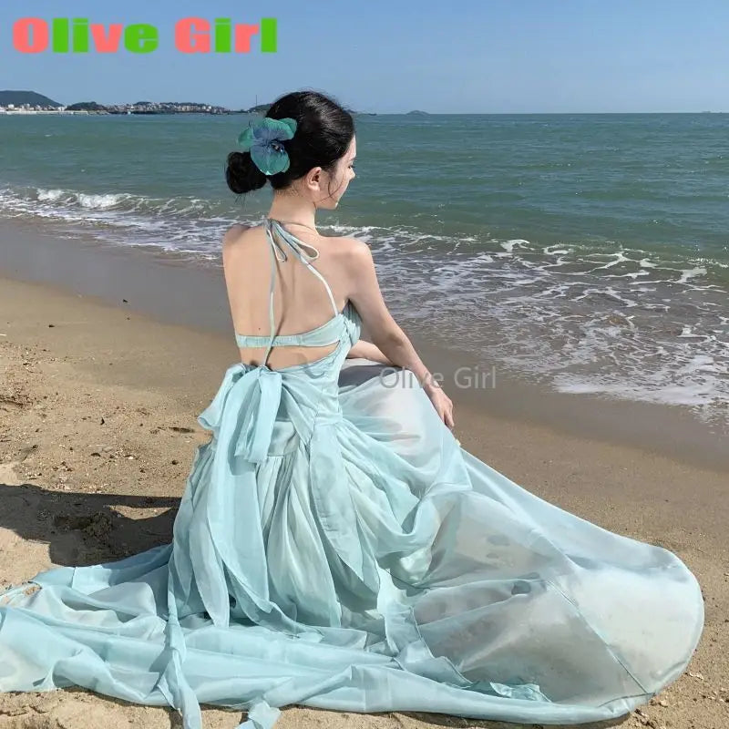 Beautiful Women's   Summer French Halter Long Dress Bodycon Birthday Party Dance