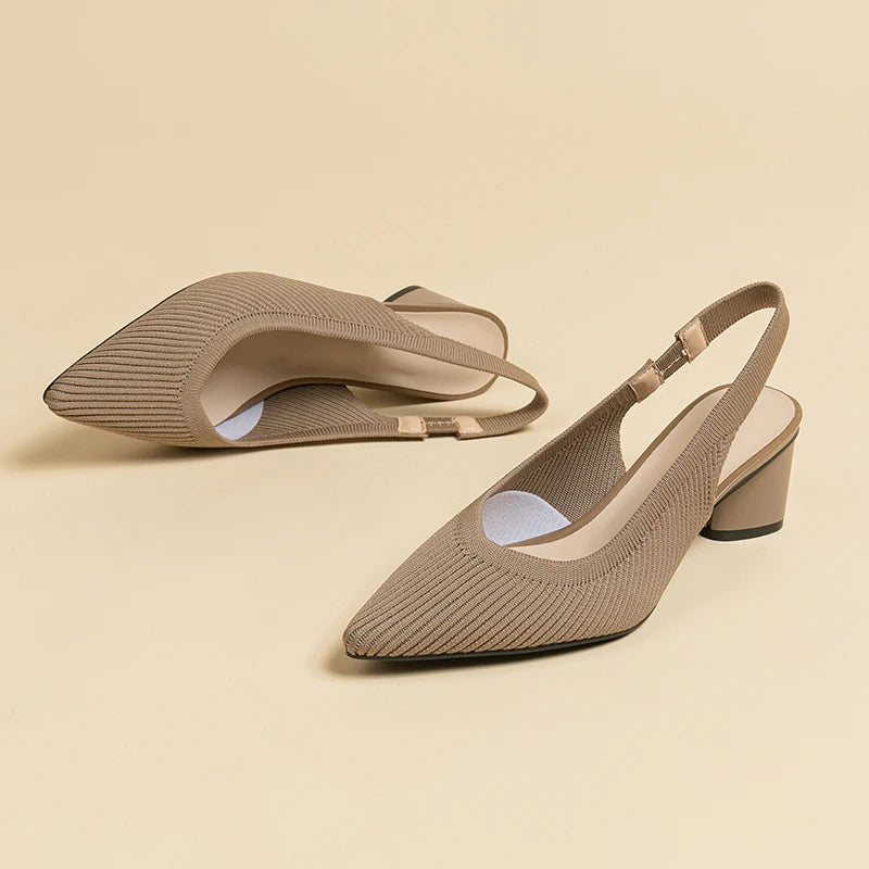 DIMANYU Women Dress Shoes Knitted Solid Color Toe Back Trip Fashion Sandals Women Pointed Toe Shallow Sidespace Women Sandals