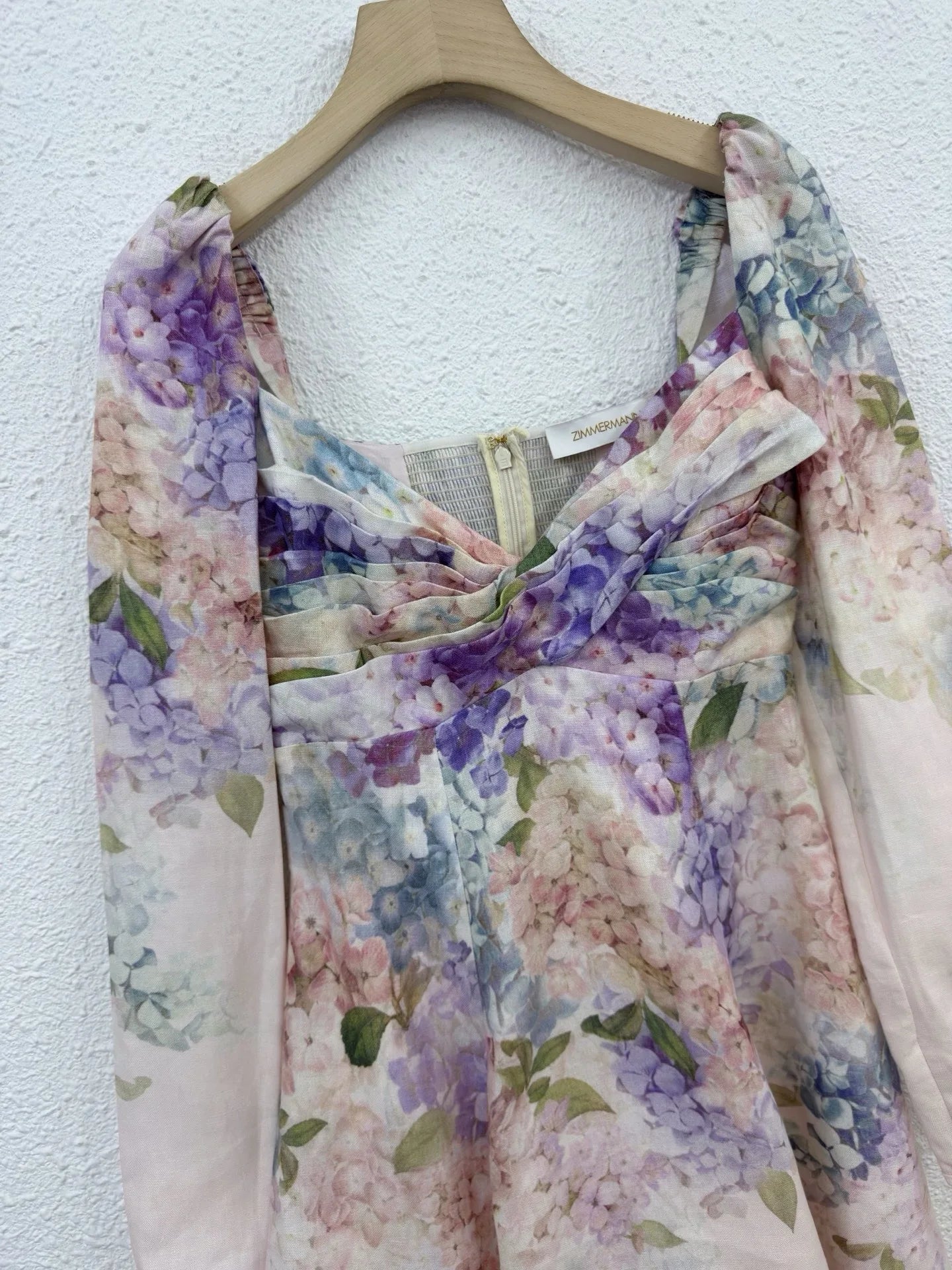 Zimm 100% Linen Women Printing Long Sleeve Mini Dress High Quality Bohemian Vintage Sweet Elegant Chic Luxury A-Line European