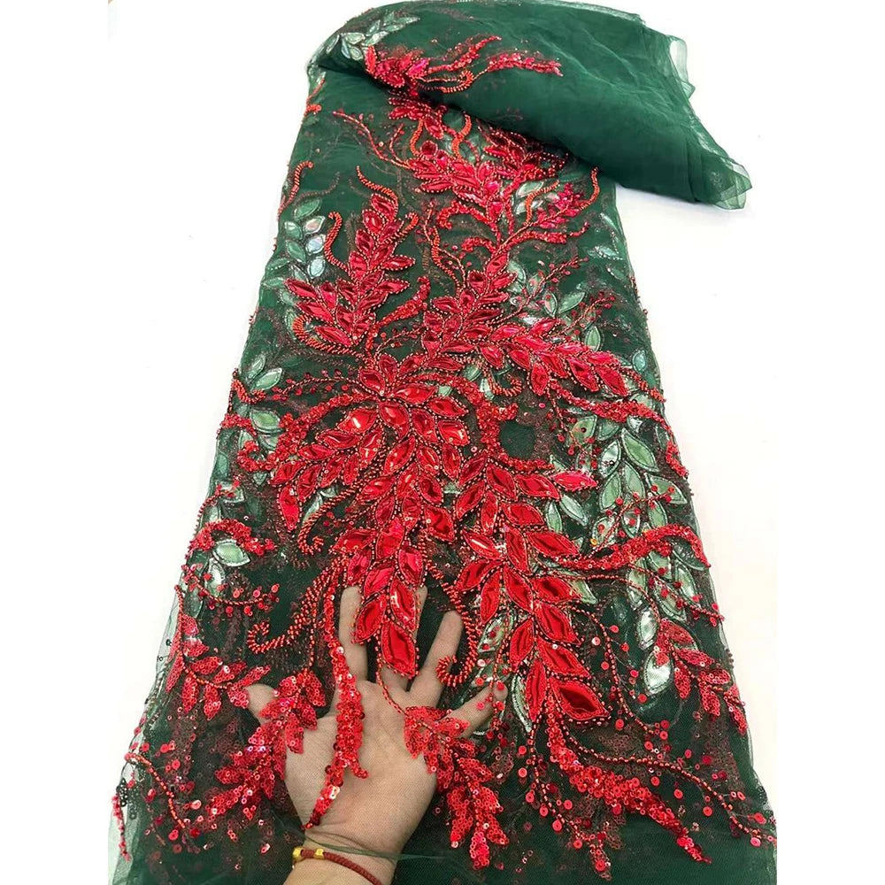 French Guipure Beaded Glitter Sequin lace Fabrics Quality For Sewing Wedding Dress Blue Tulle Lace Floral Embroidery Fabric