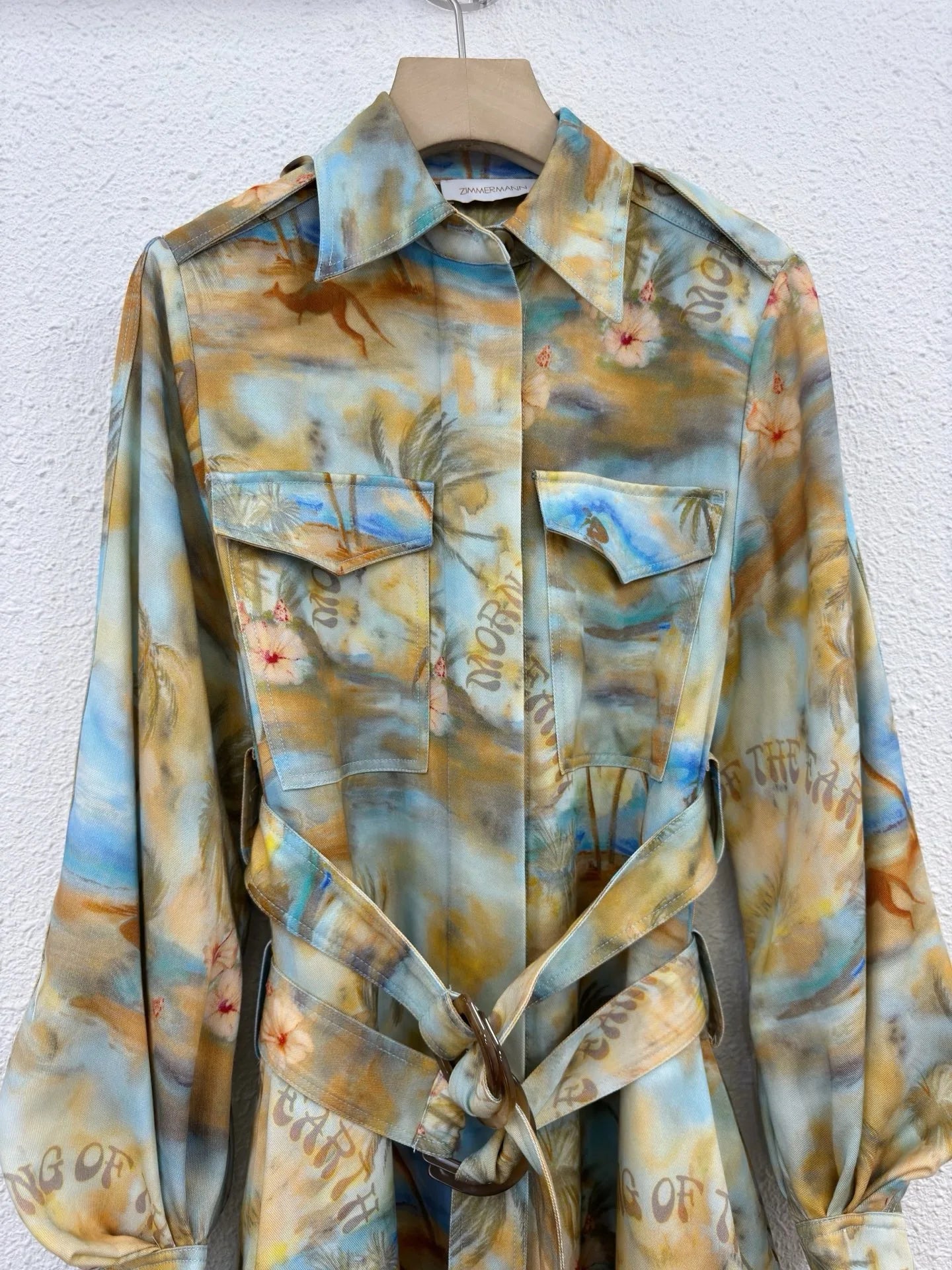 Zimm Women Long Lantern Sleeve Turn-down Collar Printing Midi Dress Chic Vintage Bohemian Elegant Luxury Runway Designer