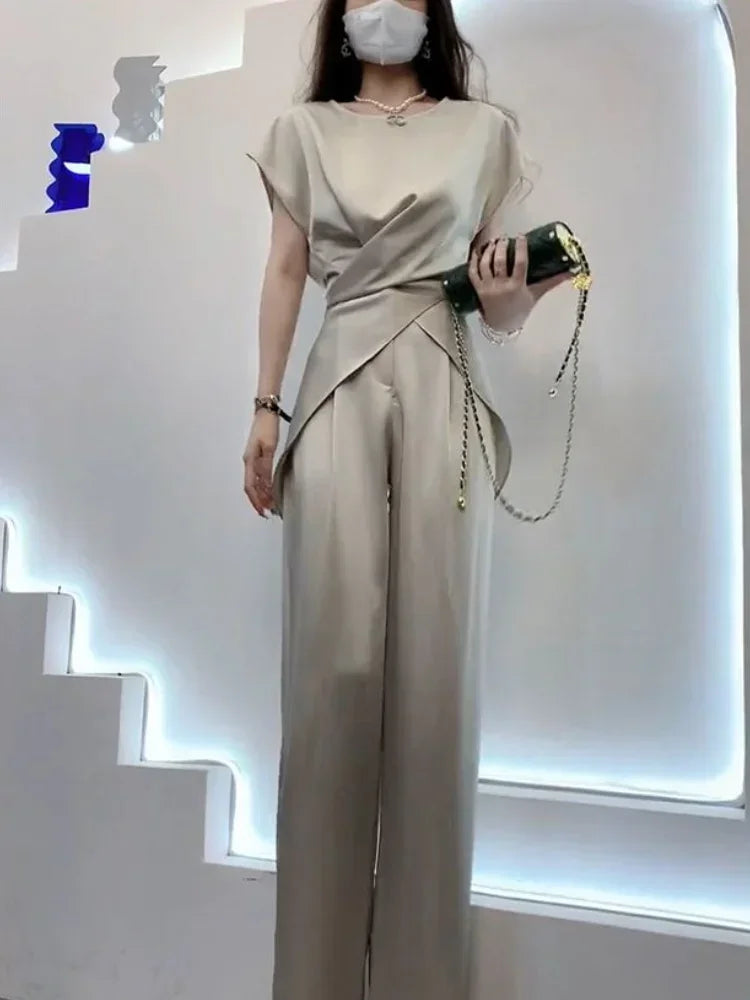 Wide Leg Pant Sets for Women 2 Pieces Summer 2024 Trousers Woman Sexy New Matching Outfit Groups of Fashion Clothing Clothes D