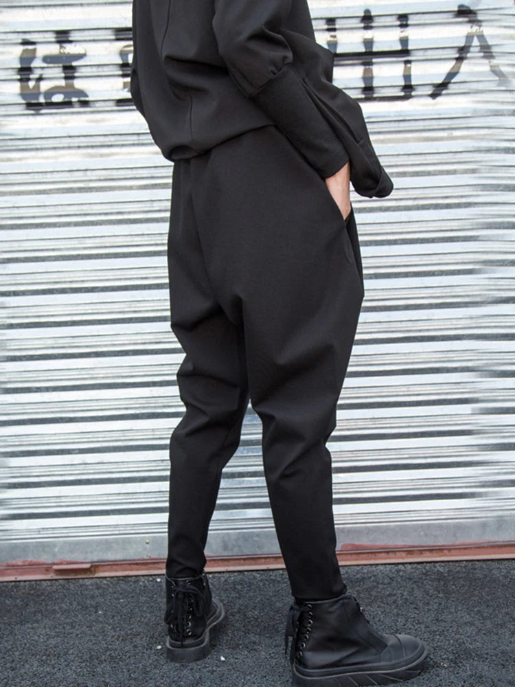 [EAM] High Elastic Waist Black Split Joint Long Harem Trousers New Loose Fit Pants Women Fashion Tide Spring Autumn 2025 1Z317