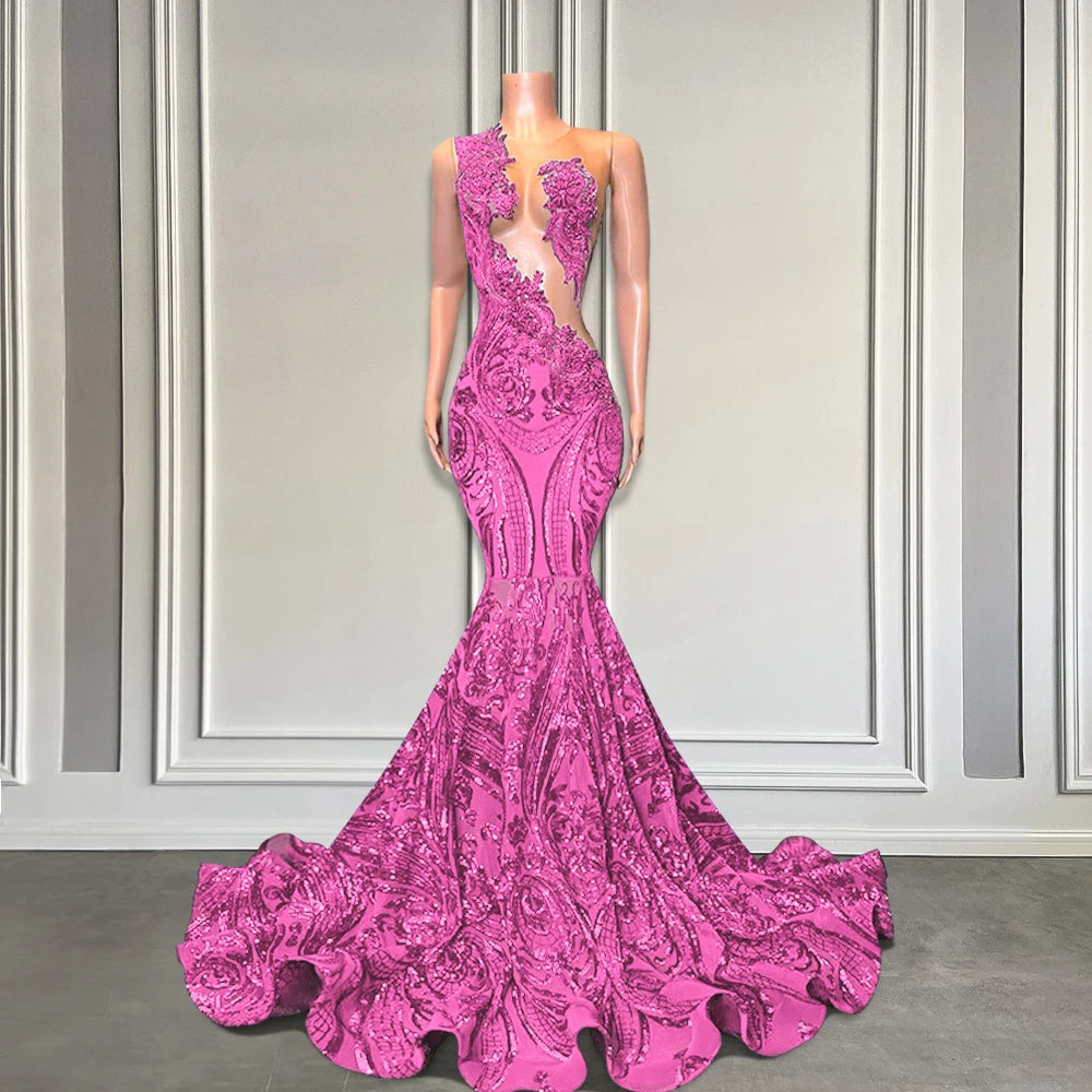 Elegant Royal Blue Mermaid Prom Dress For Black Girl Sparkly Lace Sequined African Women Long Prom Birthday Gowns Customized