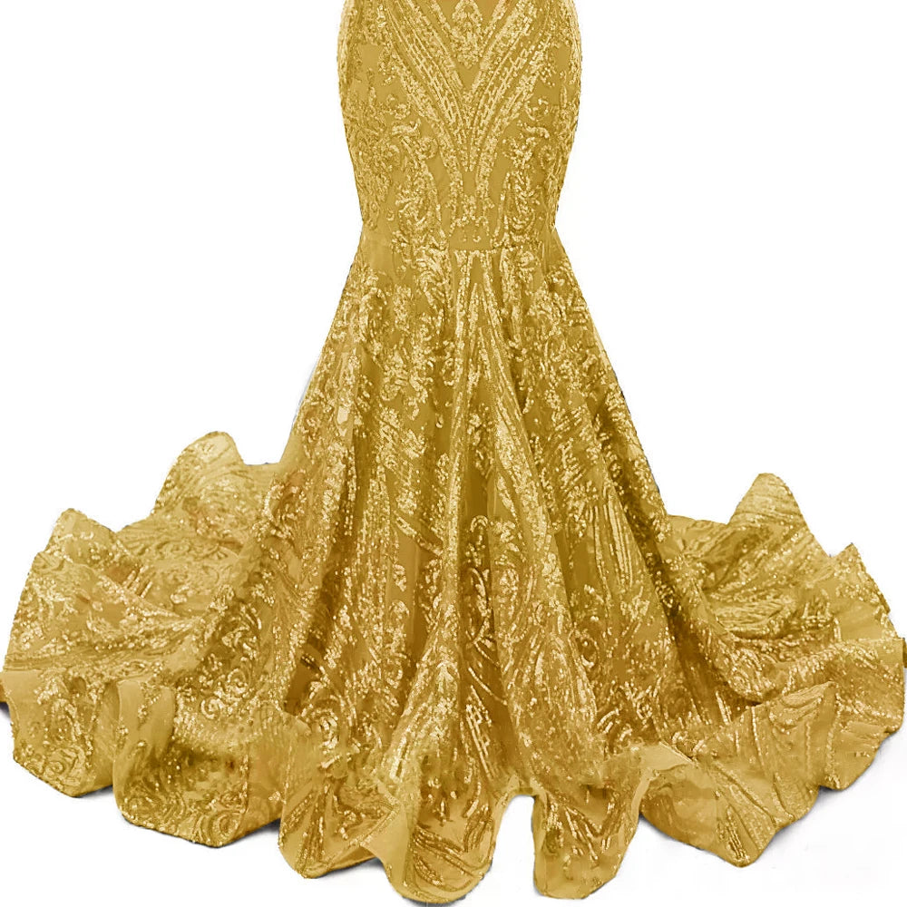 Elegant Royal Blue Mermaid Prom Dress For Black Girl Sparkly Lace Sequined African Women Long Prom Birthday Gowns Customized