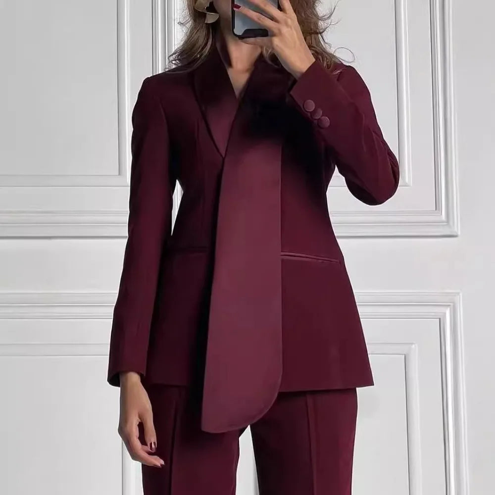 TWOTWINSTYLE Solid Two Piece Sets for Women Lapel Long Sleeve Tunic Coat High Waist Pant Slimming Sets Female Fashion