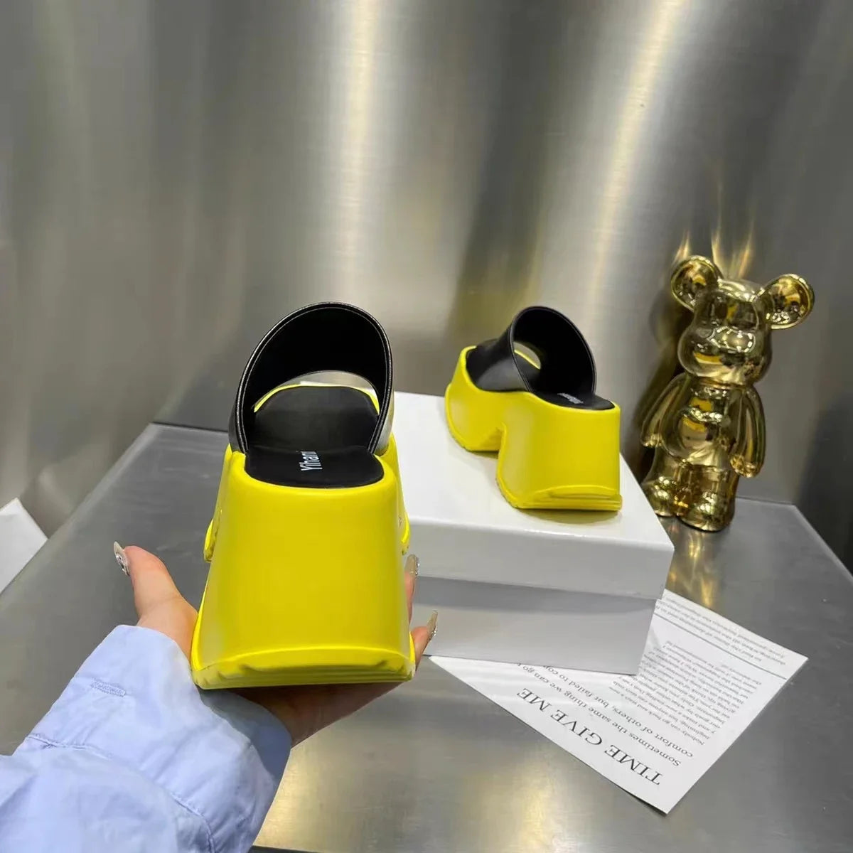 Punk Chunky Heels Mules Shoes Sandals For Women Rivet Platform Slide Sandals Open Toe Summer Street Goth Shoes Beach Shoes