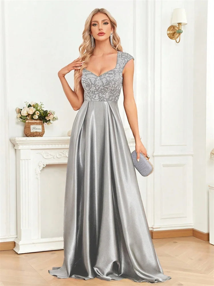 Elegant Sequins Formal Evening Dress For Women 2025 Luxury U-neck Satin Prom Floor Length Cocktail Party Graduation Gowns